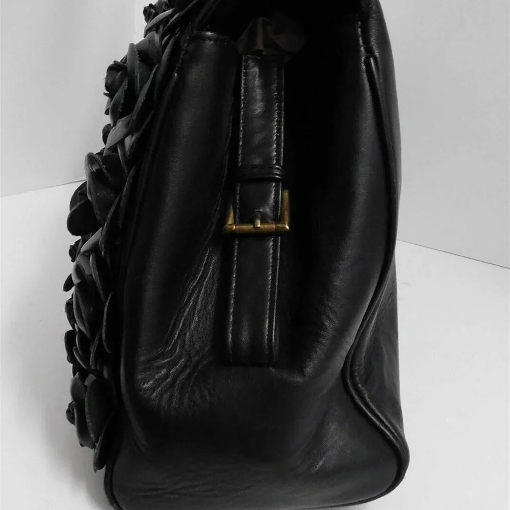 Clever Carriage Company French Black Leather Rose Large‎ Satchel